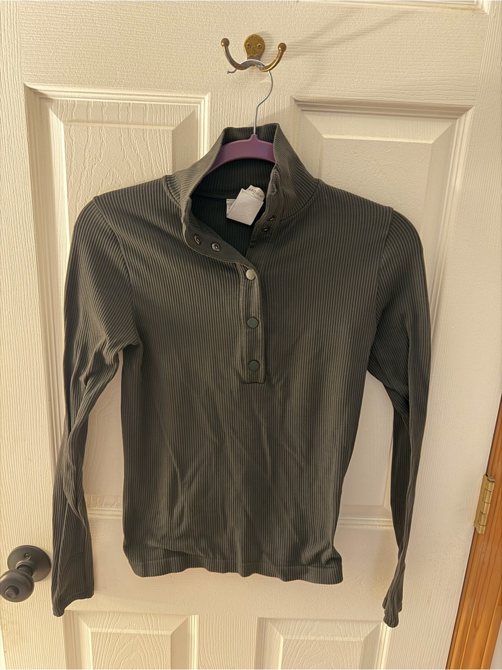 Athleta Ribbed Snap-Front Mock Neck Long Sleeve Top - Green